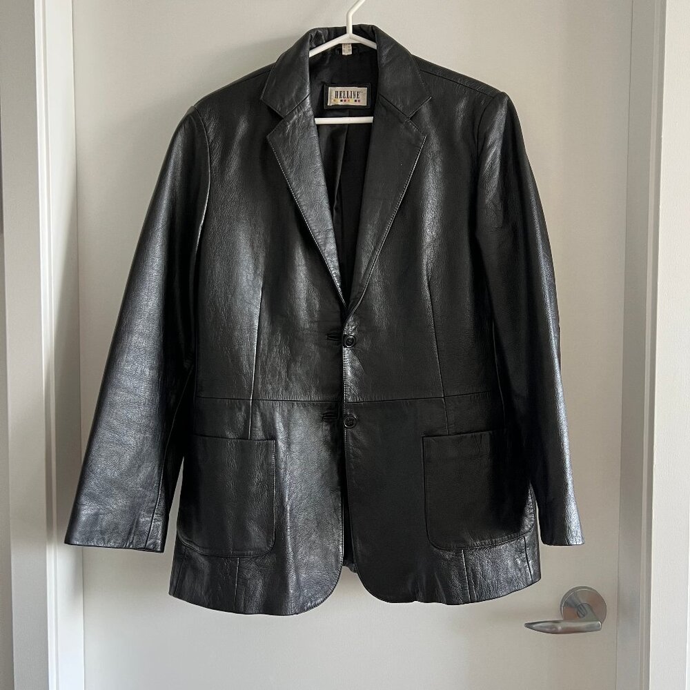 HELLINE Vintage Genuine Leather Blazer Jacket Black | 1980s-90s European